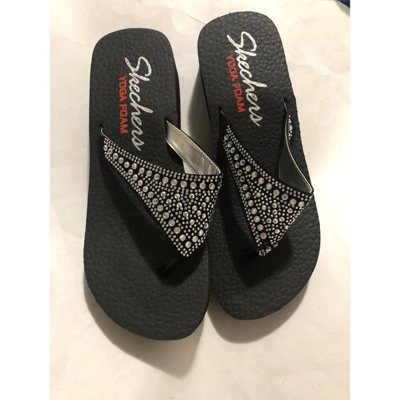 Skechers Shoes Skechers Black Platform Yoga Foam Rhinestone Thong